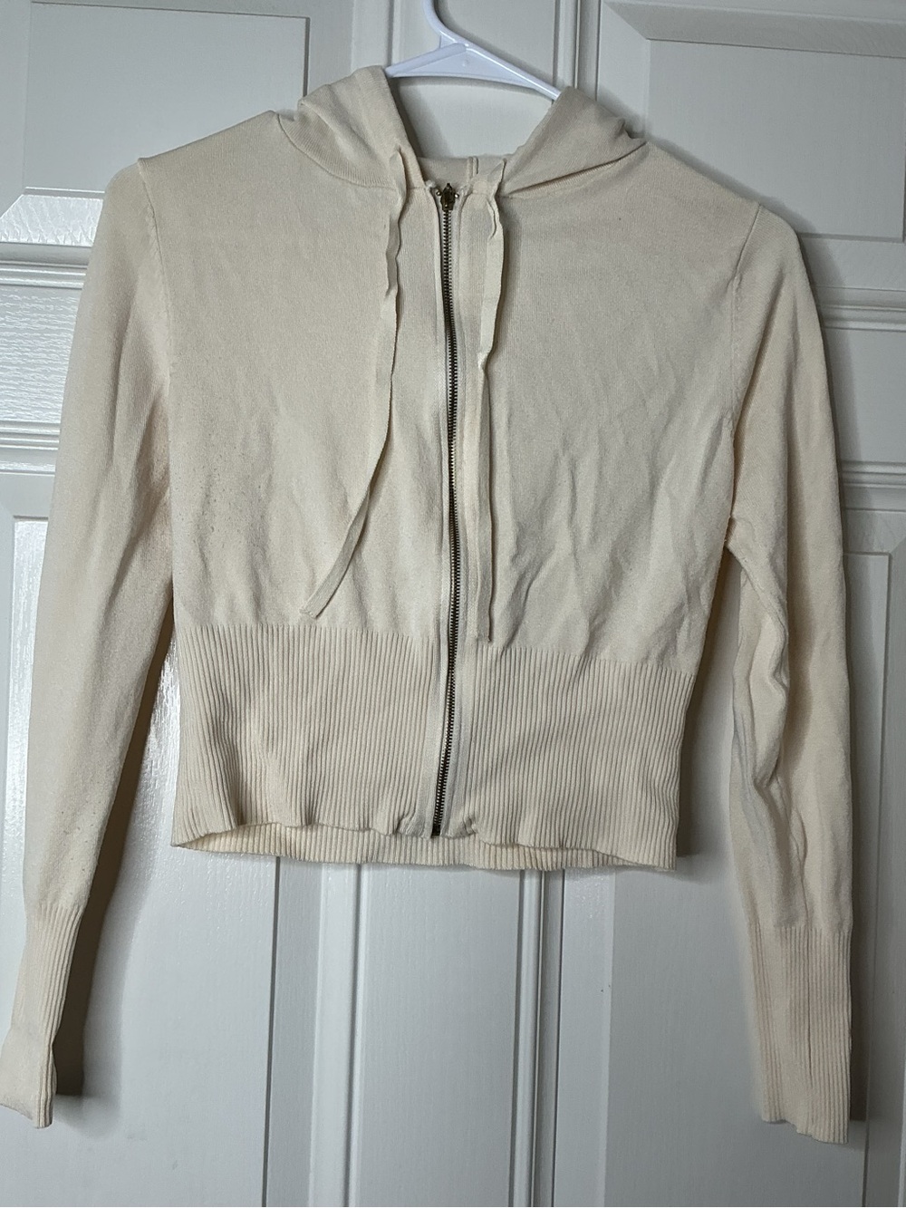 Cream Zip-Front Cropped Hoodie - Women